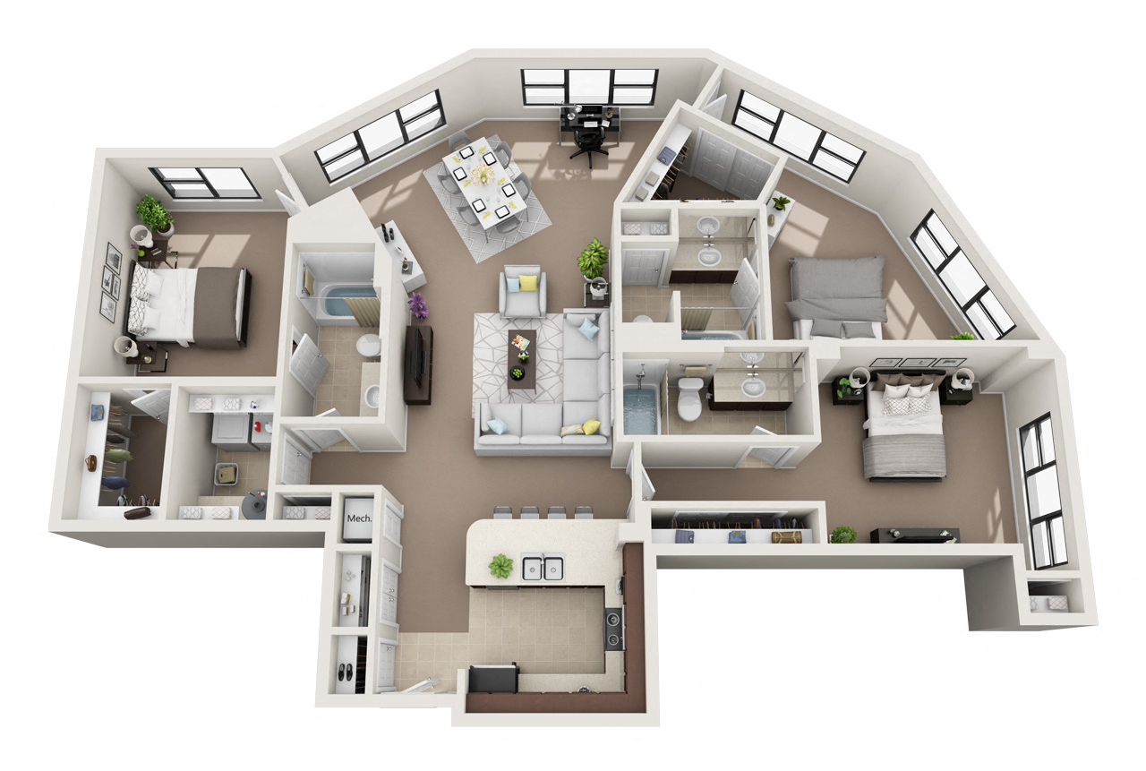Floor plan for 3 beds, 3 baths, 1548 sqft